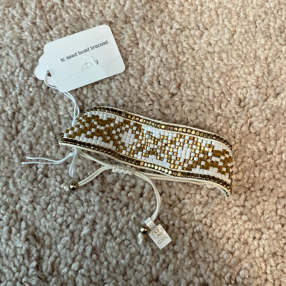 2 Chic Gold & White Seed Bead Bracelet